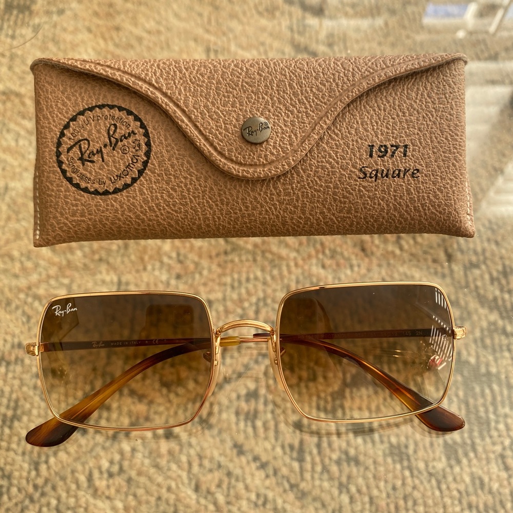 New Ray Ban Square 1971 Classic Wire Frame Glasses - Gold/Brown